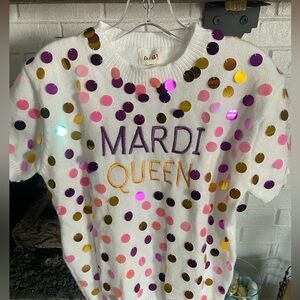 Mardi Gras 2027!! Sequin Dot Sweater - White with Purple, Pink & Gold Dots
